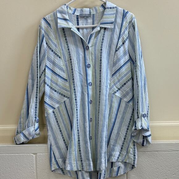 Habitat women’s medium multiple color Striped button down long sleeve Shirt - Picture 1 of 6